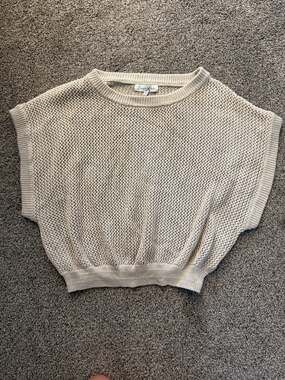 Emory Park Beige Open-Knit Cap Sleeve Sweater Top